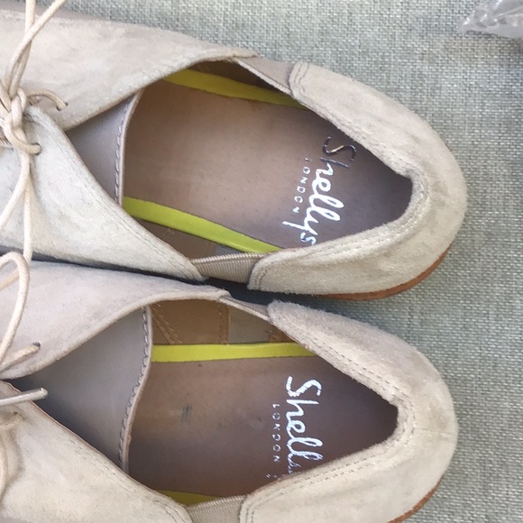 EUC SHELLYS LONDON Mix Leather Lace Up Oxford Shoes Low Heels Soft Beige Color - Picture 8 of 11